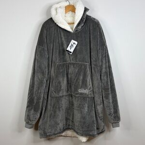 New The Comfy Medium Gray Oversized Wearable Blanket Fleece Hoodie One Size